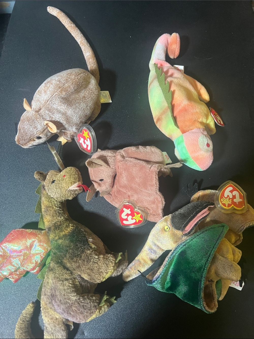 Ty Plush Reptile & Animal Beanies - Brown, Green, Pink, Tan (5)